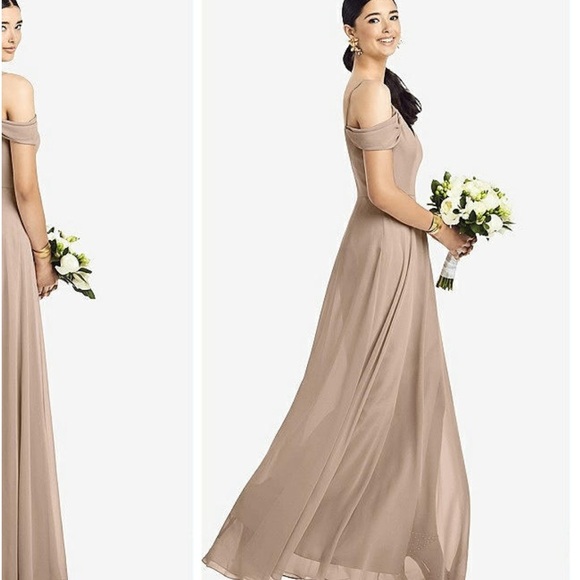 After six 1526...Cold-Shoulder V-Back Chiffon Maxi Dress nwt topaz color 12 prom - Picture 3 of 5